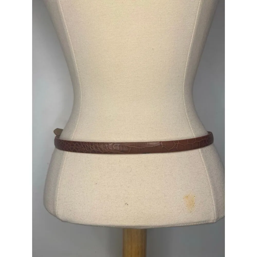 Women’s Kenneth Cole Croc Embossed Thin Leather Belt Medium Tan - Image 6