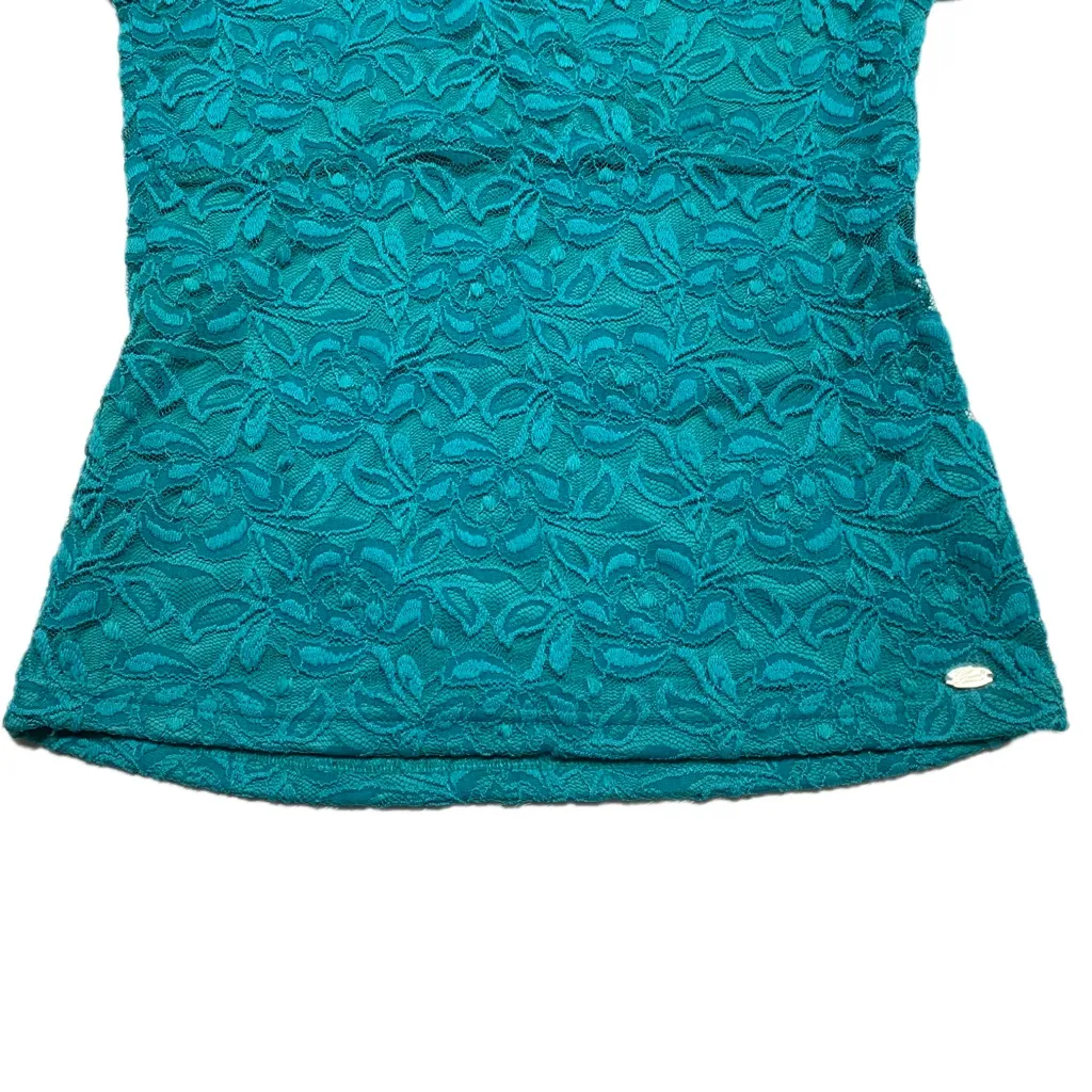 GUESS Teal Lace Cap Sleeve V-Neck Top - Image 5