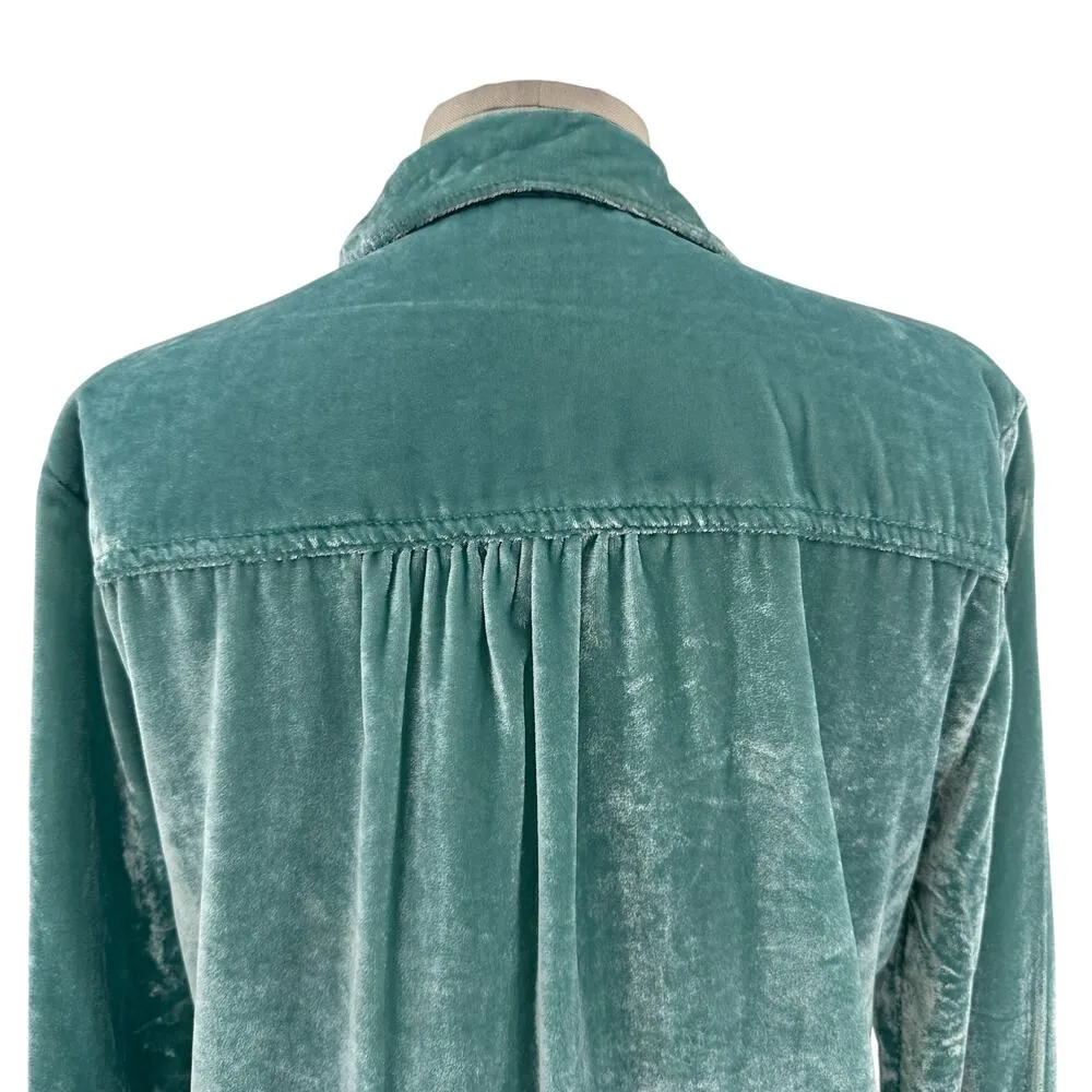 Anthropologie Pilcro Mara Relaxed Velvet Buttondown Top Teal‎ Blue Size US 2 - Image 9