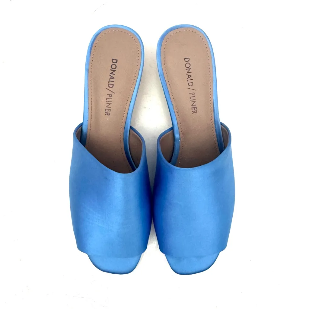 Donald Pliner Rimini Cerulean Blue Satin Slides Heels Sandals Size 8 - Image 2