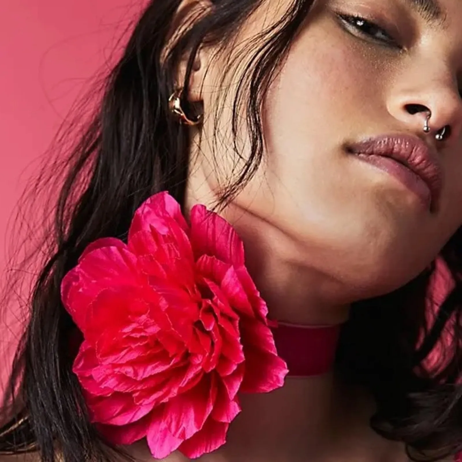 Free People Melody Flower Choker in Fuchsia Pink Spring Statement Whimsical NEW - Image 7