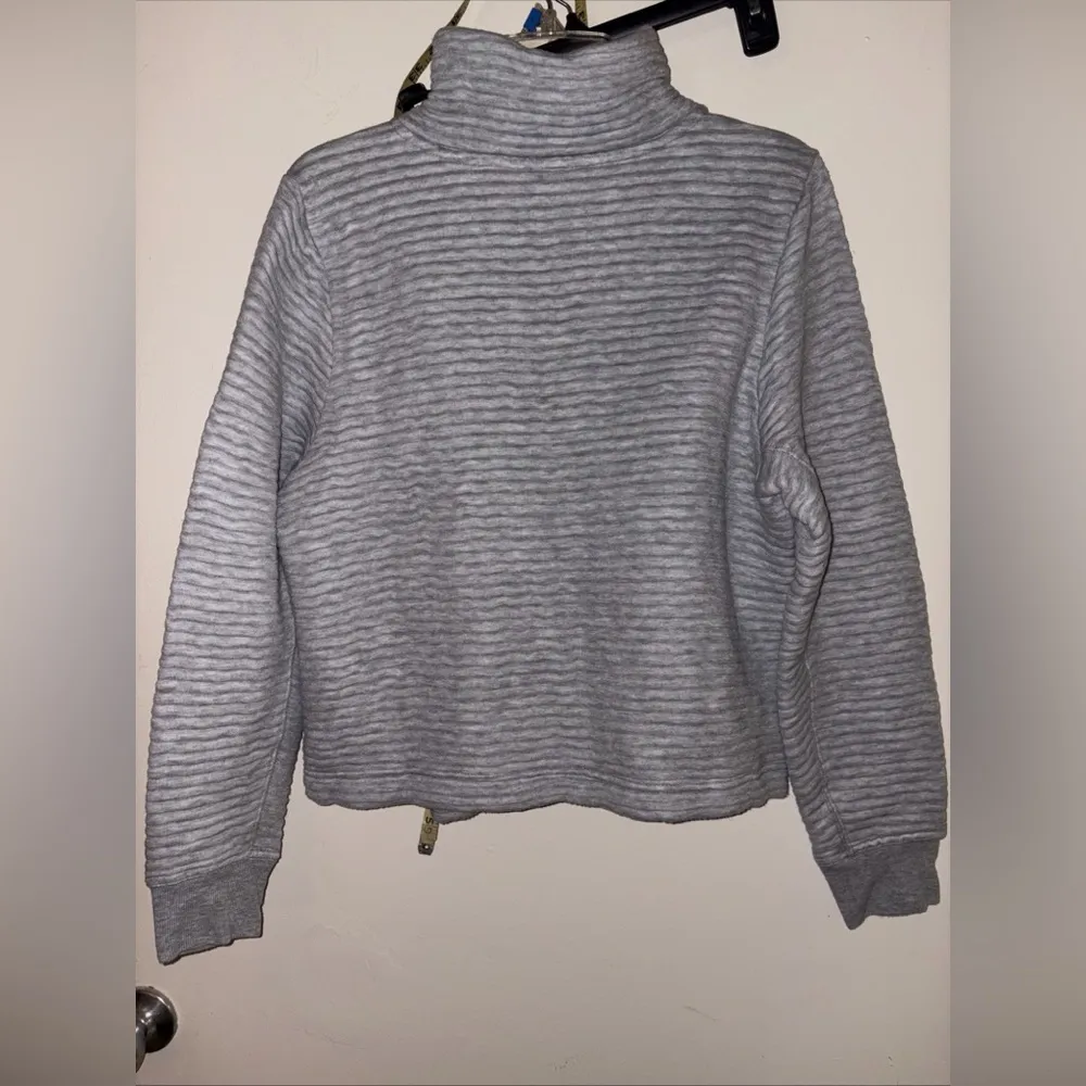 Athleta Ottoman Ribbed Quarter Zip Sweatshirt Light Gray Size M - Image 6