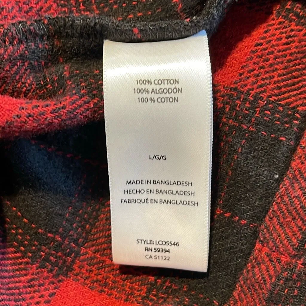 BeachLunchLounge Womens Flannel‎ Plaid Button Down Shacket Red Black Size Large - Image 5