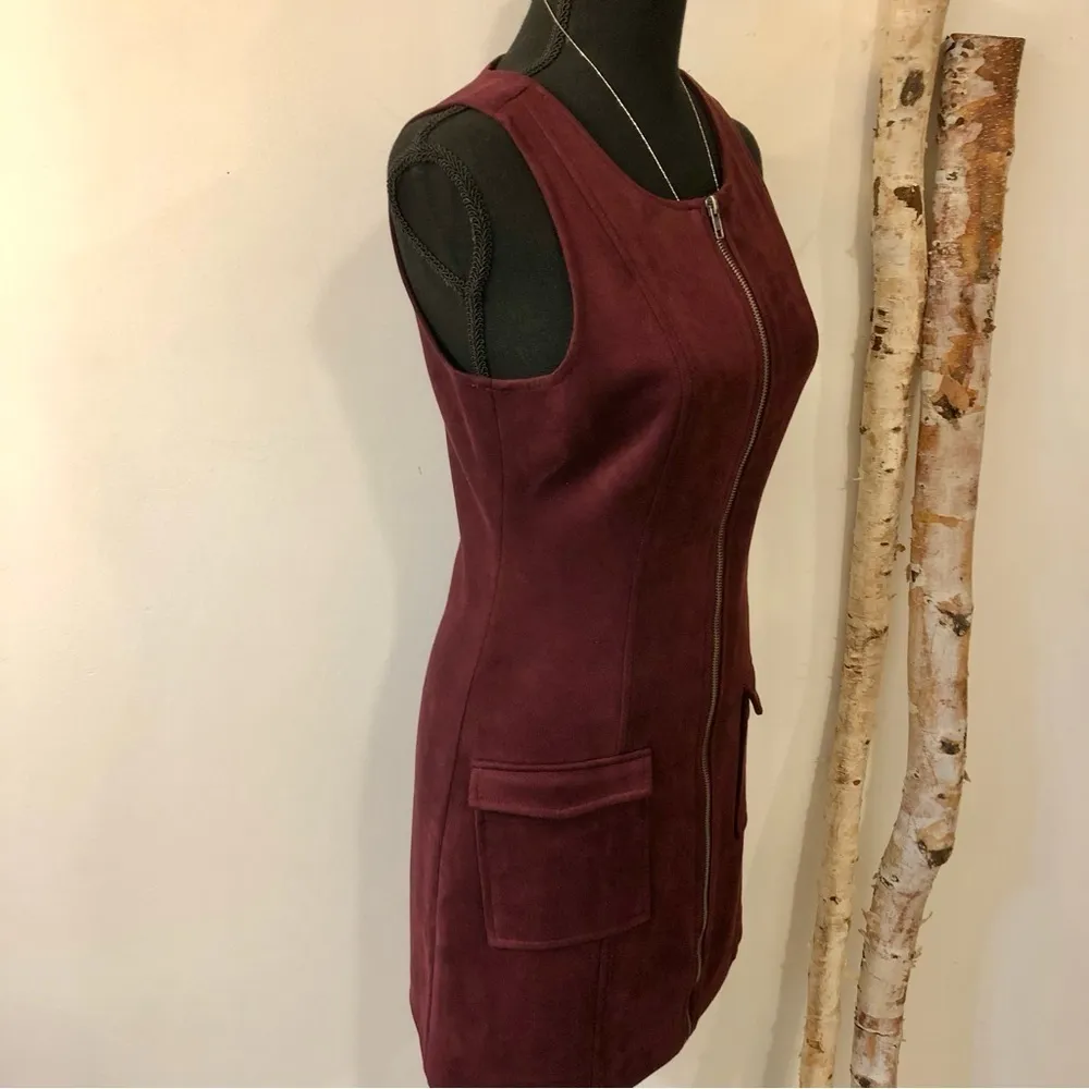 Haven Faux Suede Zip Front Dress in Dark Fig - Image 6