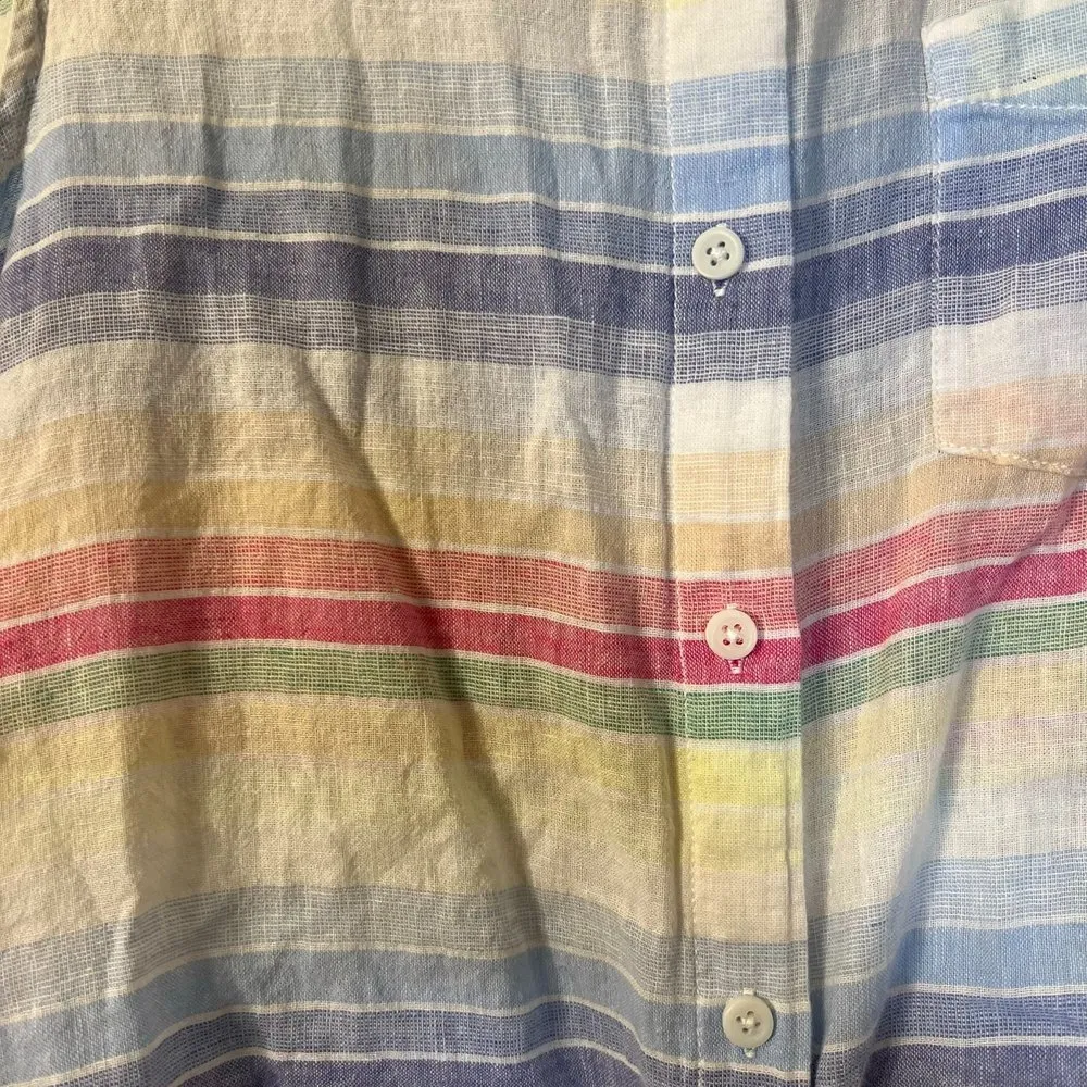 Beach Lunch Lounge Collection Linen Striped Tie Waist Blouse Size Large - Image 2