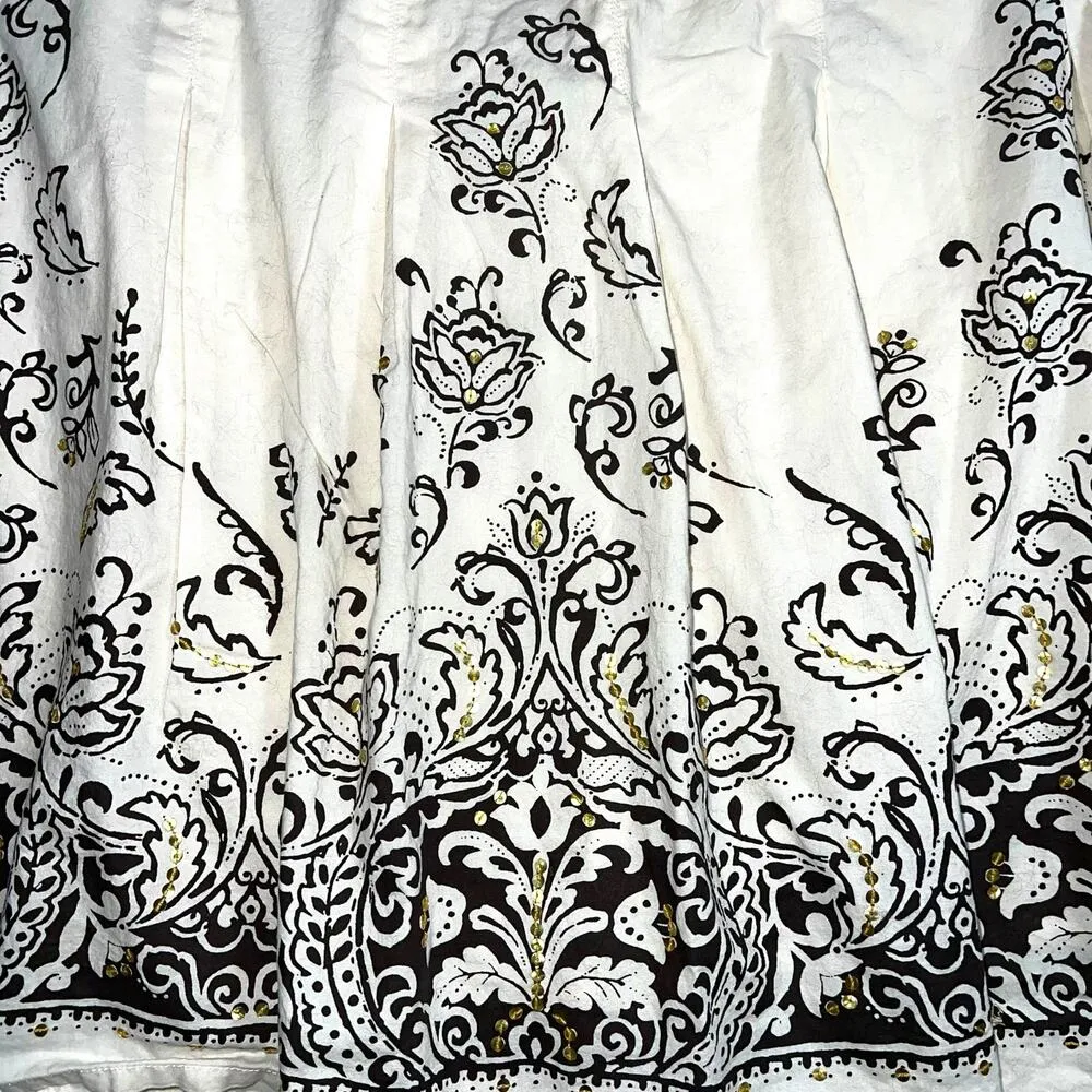 Venezia Womens A Line Layered Skirt Floral Print Cotton Cream Black Gold Size 18 - Image 2