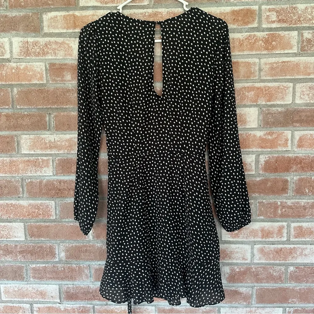 Abercrombie Fitch Faux Wrap Mini Flounce Dress Women’s XS Black White Polka Dot - Image 9