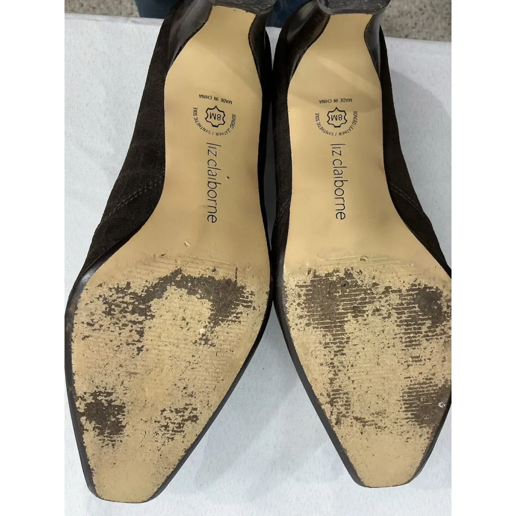 Womans Liz Claiborne Loafer Shoes 8 M Slip On Square Toe Heel Brown - Image 8