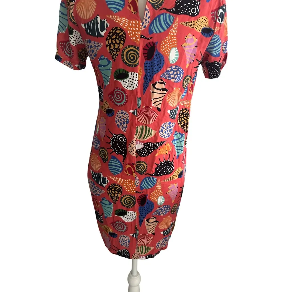 COREY LYNN CALTER Coral Seashell Print Short Sleeve Dress Size Small Red - Image 4