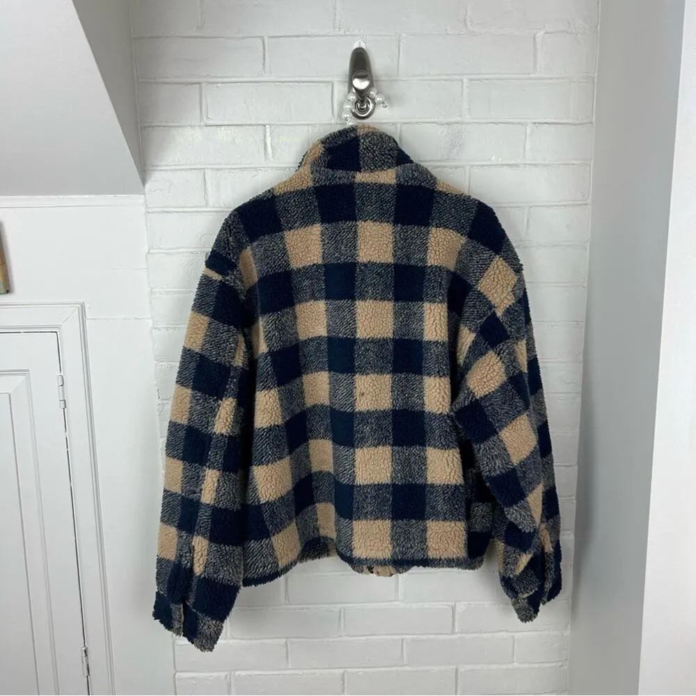 American Eagle Plaid Print Sherpa Zip Up Jacket Size L - Image 12