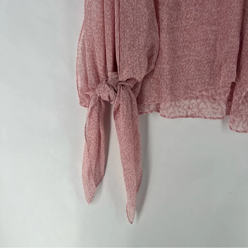 H by Halston Pink Abstract Print Chiffon Layered Blouse Side Tie Sleeveless Top - Image 4