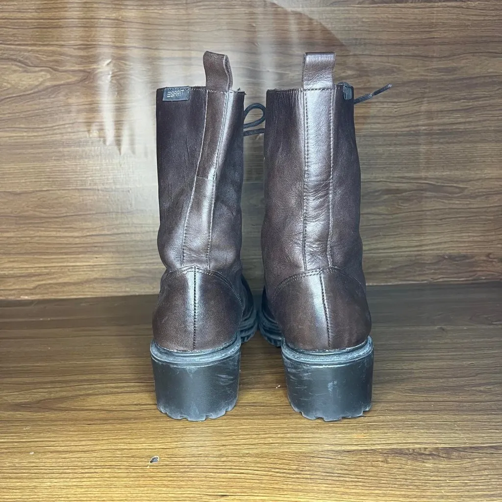 Vintage Espirit Pierce y2k brown chunky leather lace up platform ankle boots - Image 4