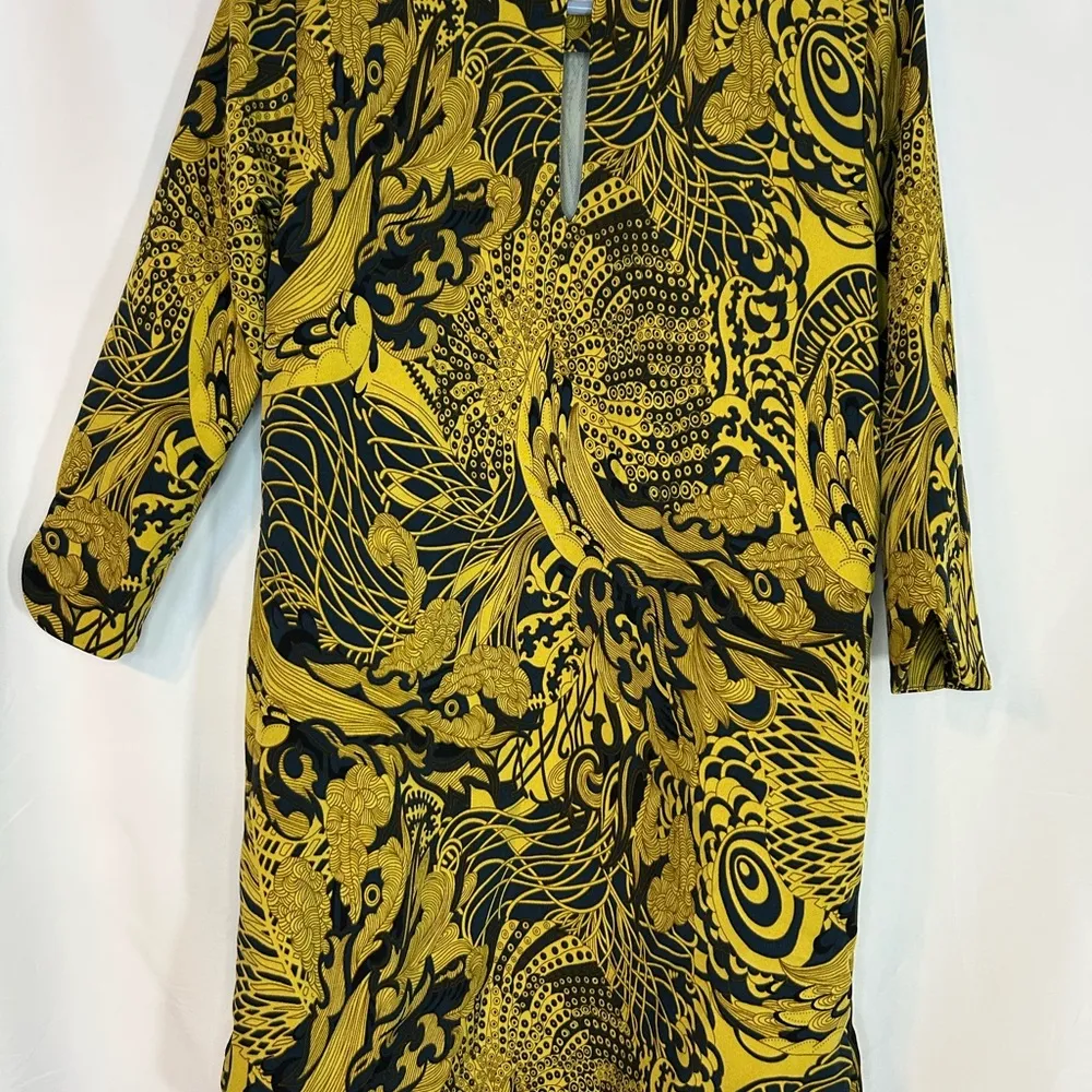 H & M Tunic/Mini Dress 3/4 Sleeve Round Neck Curved/Slit Sides Multicolor Size 4 - Image 6