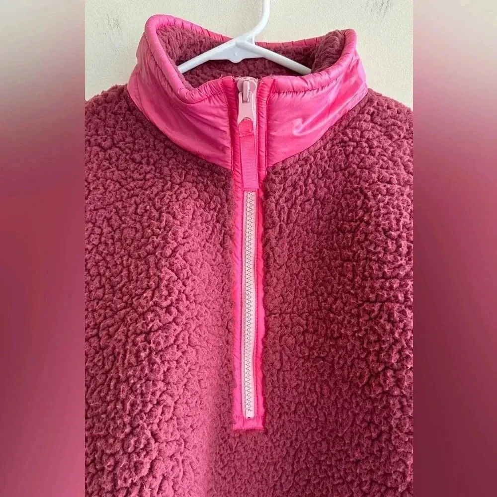 Aerie Dream Sherpa Quarter Zip Sweatshirt, Cherry Pink/Hot Pink - Image 10