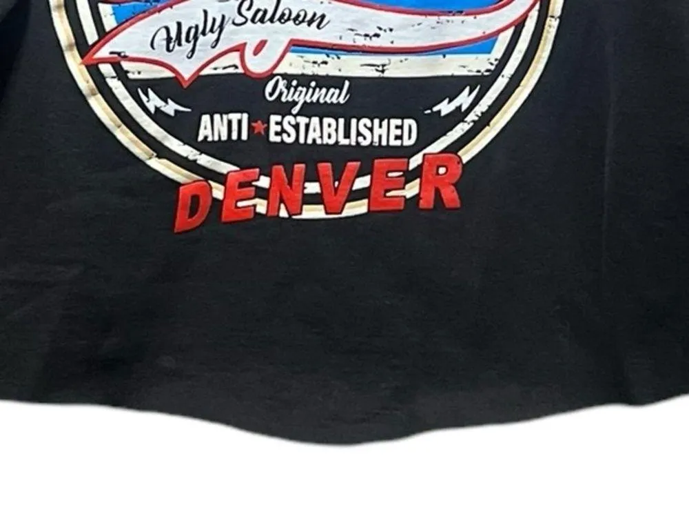 Coyote Ugly Denver Graphic Rolled Hem Crew Neck Sweatshirt size Medium Black - Image 3