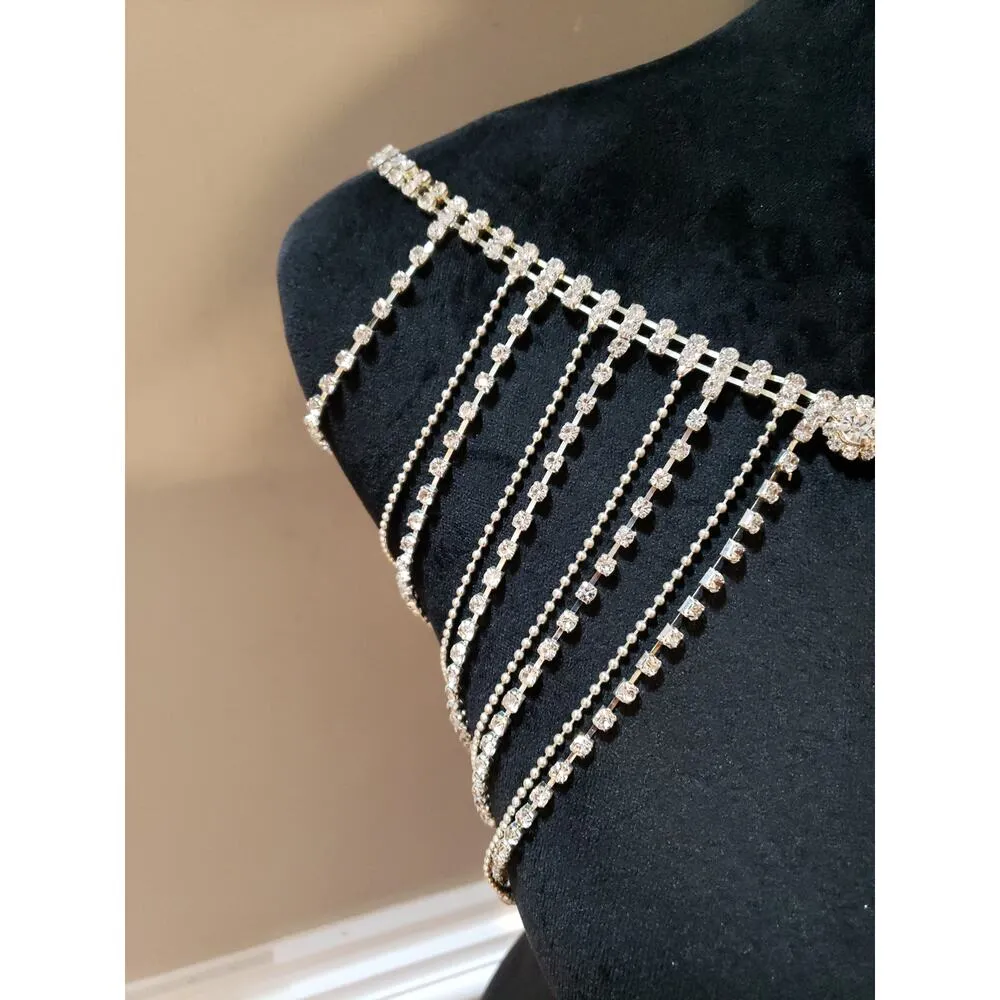 Womens Multilayer Rhinestone Shoulder Chain Lingerie Decorative Bridal Jewelry White - Image 4