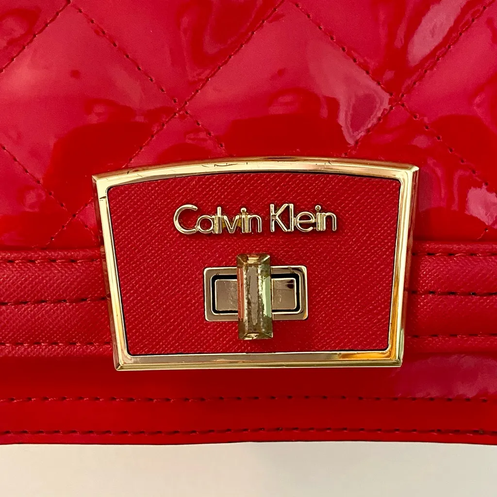 Calvin Klein Red Quilted Mini Bag with Gold Chain - Image 6