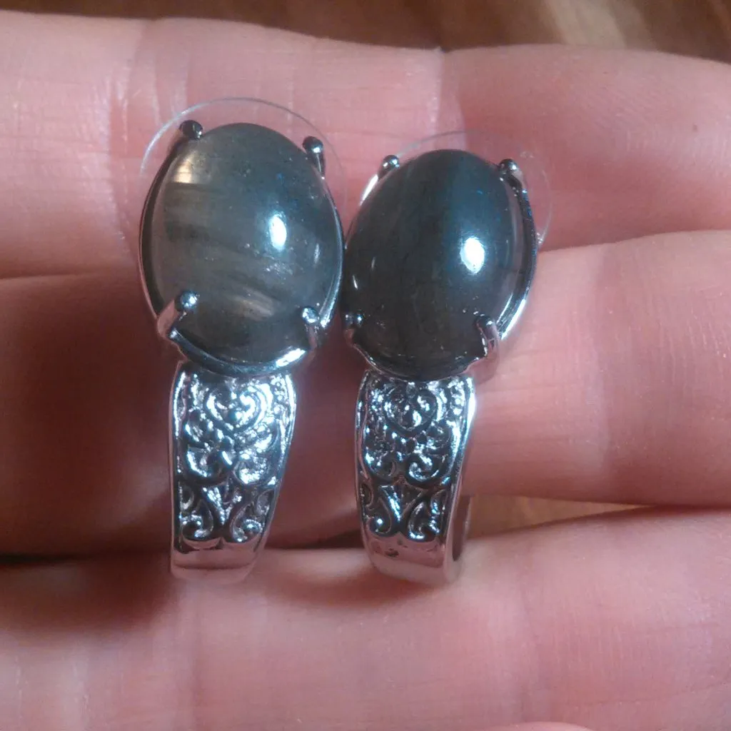 Madagascar Fire Labradorite Stainless Steel Solitaire Stud Earrings - Image 9