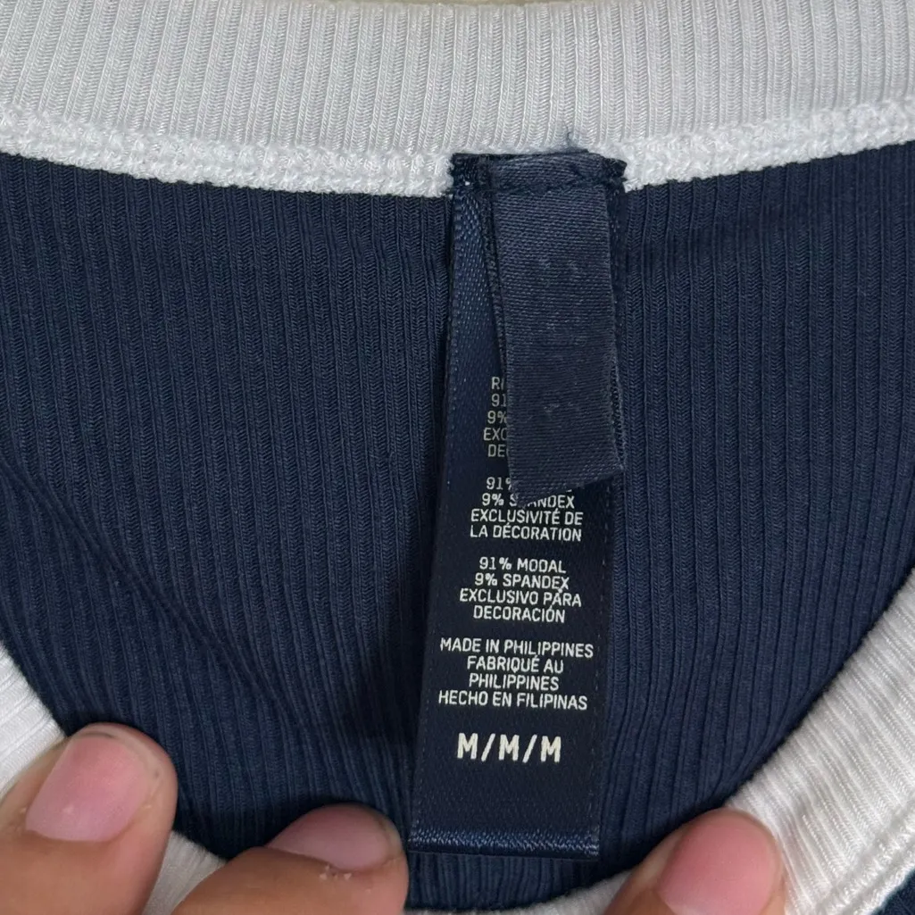 SKIMS sold out Soft Lounge Ringer Scoop Onesie size Medium navy blue and white - Image 10