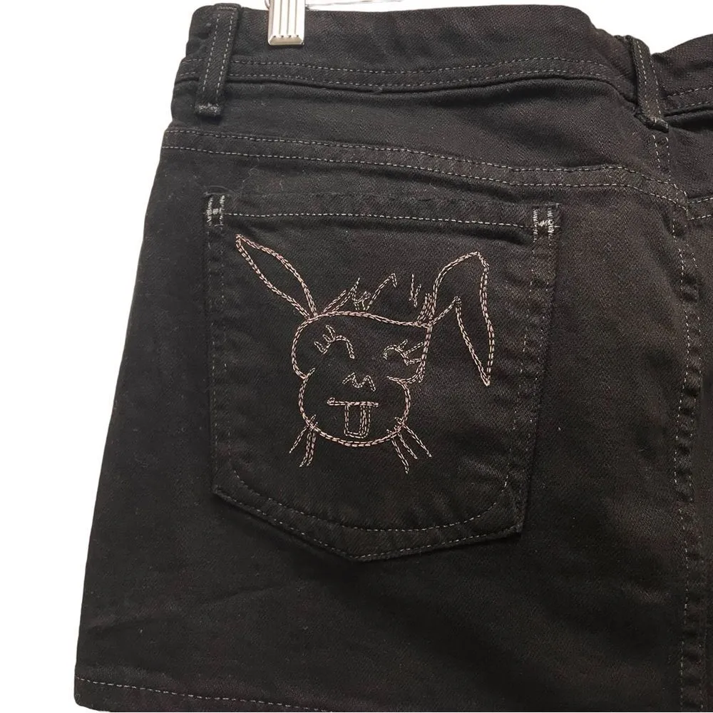 Citizens of Humanity Vtg Y2K Mini Jean Skirt Size 30 Skull & Bunny Pockets Black - Image 5