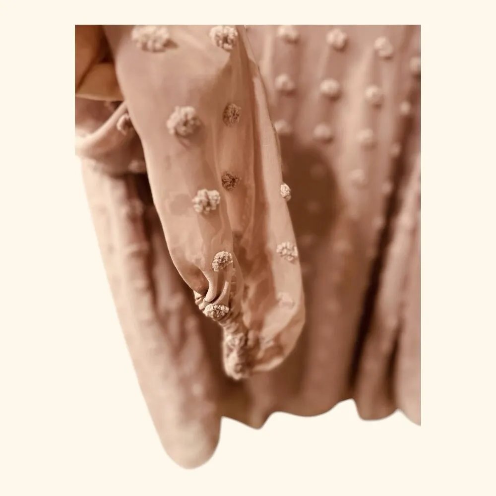 LIV Los Angeles Anthroplogie Swiss Dot Top Pink Large V-Neck Long Sleeve - Image 2