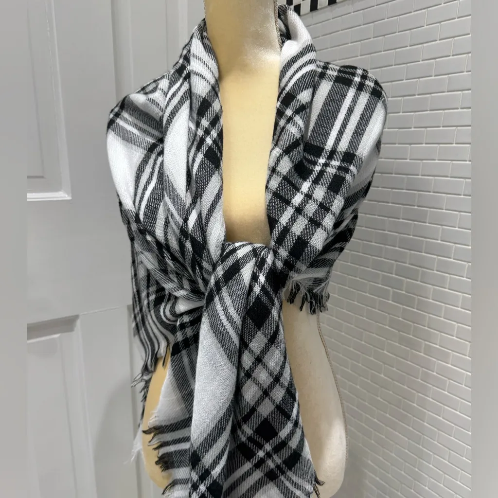 Beautiful black and white plaid scarf/shawl. Soft and lux fabric. NWOT. 56”by56” - Image 2