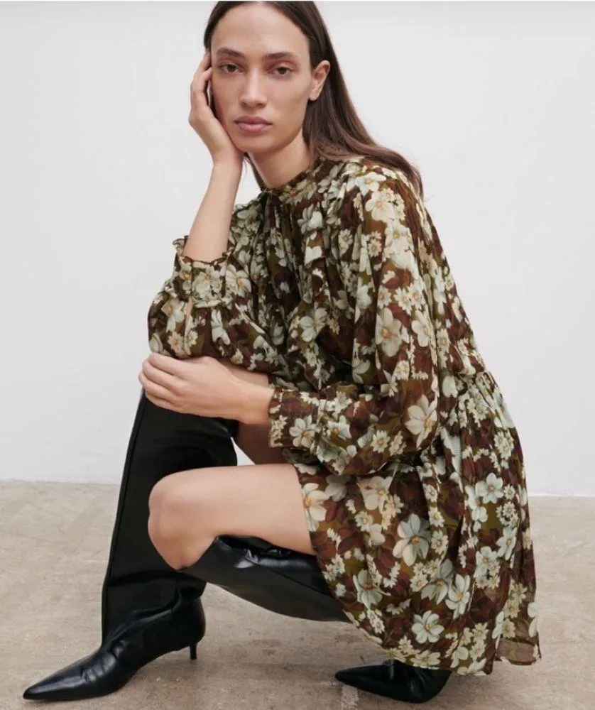 NWT ZARA FLORAL RUFFLES RESORT BLOGGERS FAV JUMPSUIT ROMPER GREEN XS - Image 4