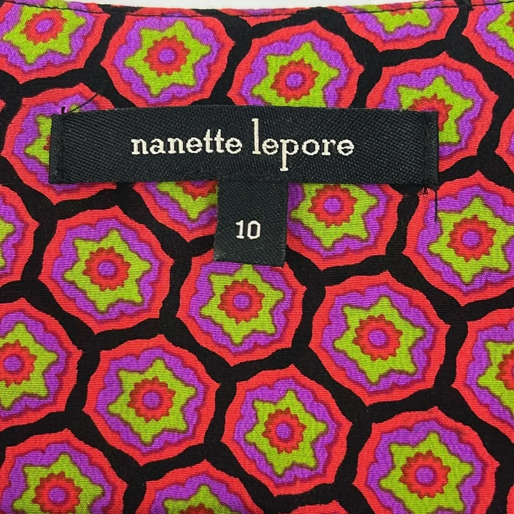 Nanette Lepore Size 10 Red, Purple Silk Beaded Keyhole Neckline Blouse Top - Image 8