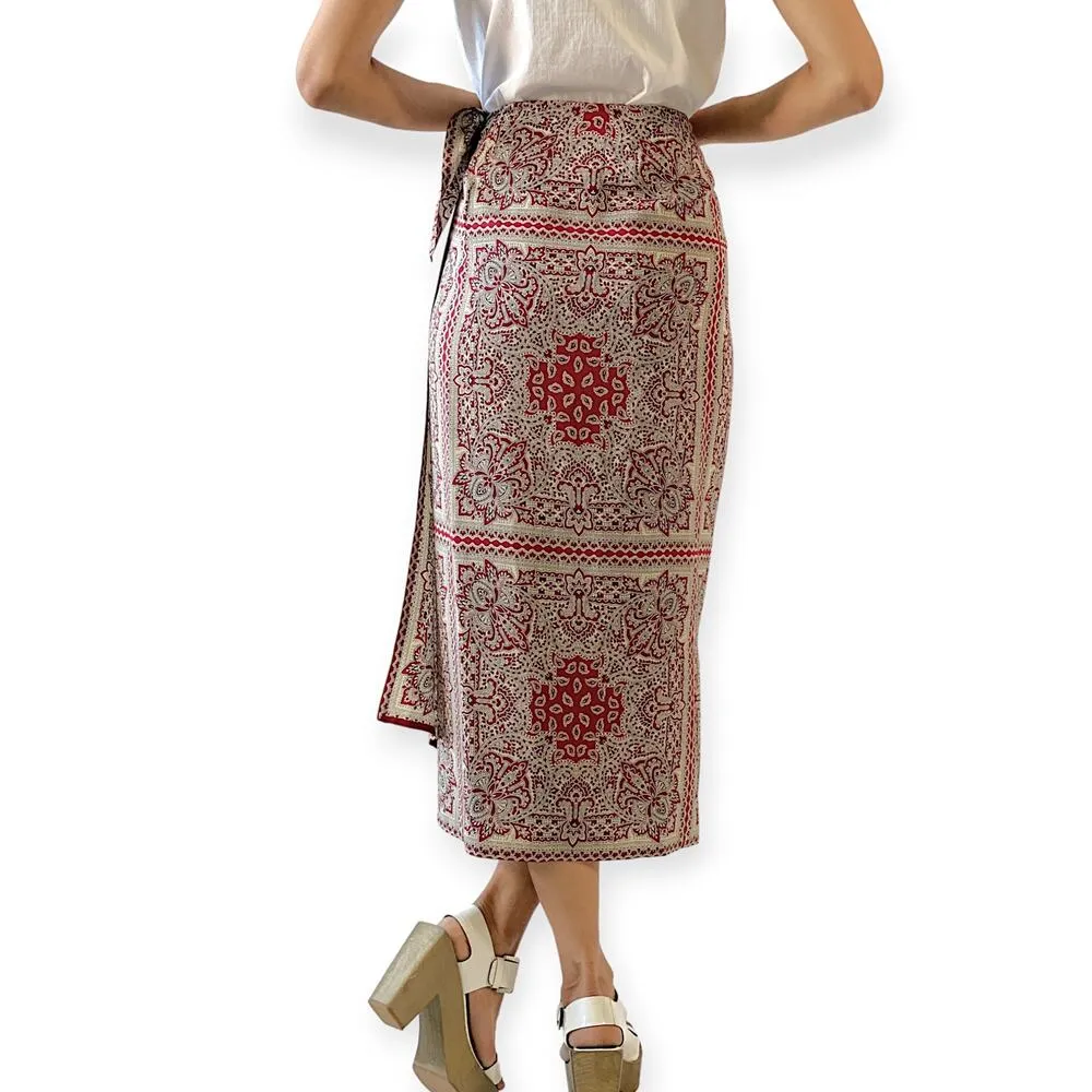 Emanuel Ungaro VINTAGE 1990's 100% Silk Scarf Print Sarong Wrap Skirt Size 4/38 Brown - Image 9