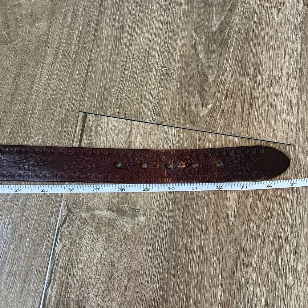 Old Navy Brown Genuine Leather Belt Studded Embossed Western Boho Belt ~ Size S - Image 10