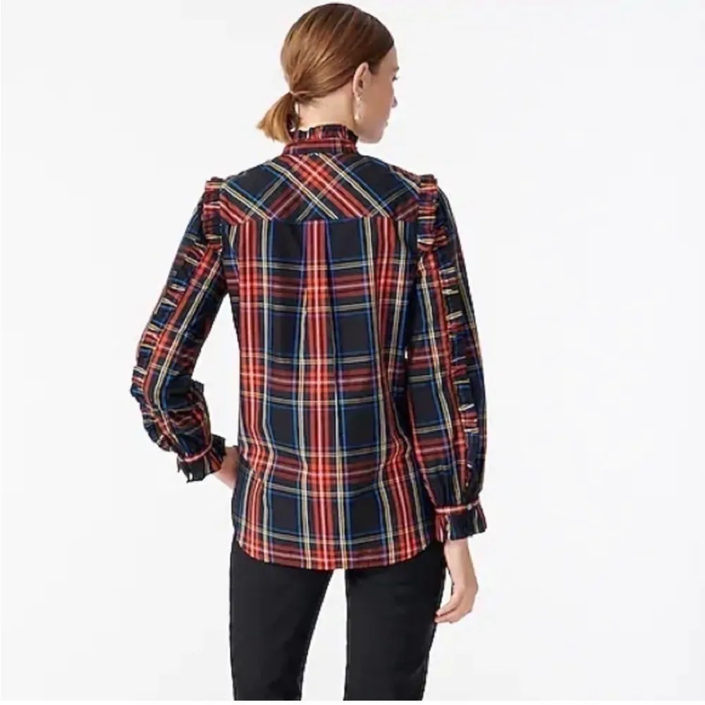 NEW J.Crew Classic Fit Ruffle Popover in Black Stewart Tartan XXS - Image 3
