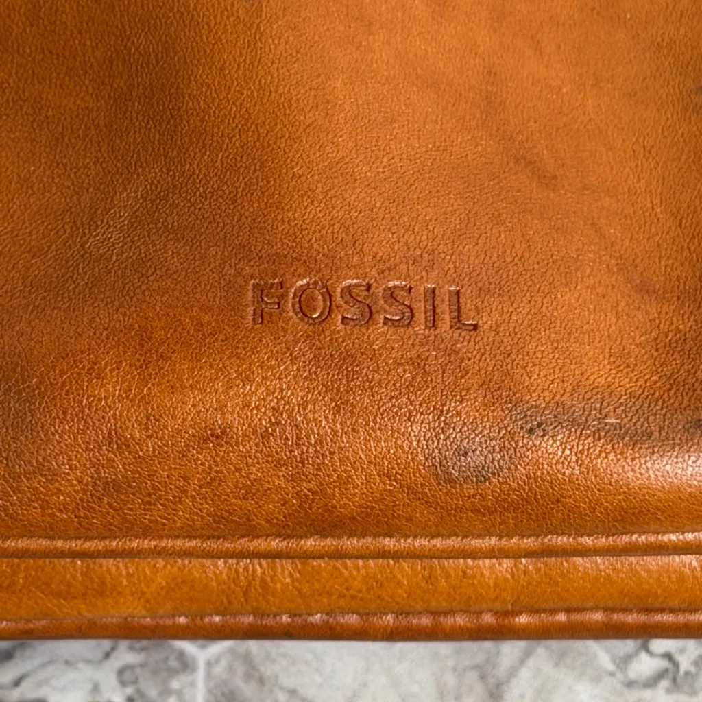 Fossil Brown Leather Crossbody Bag Double Zip Adjustable Strap Medium Purse - Image 6