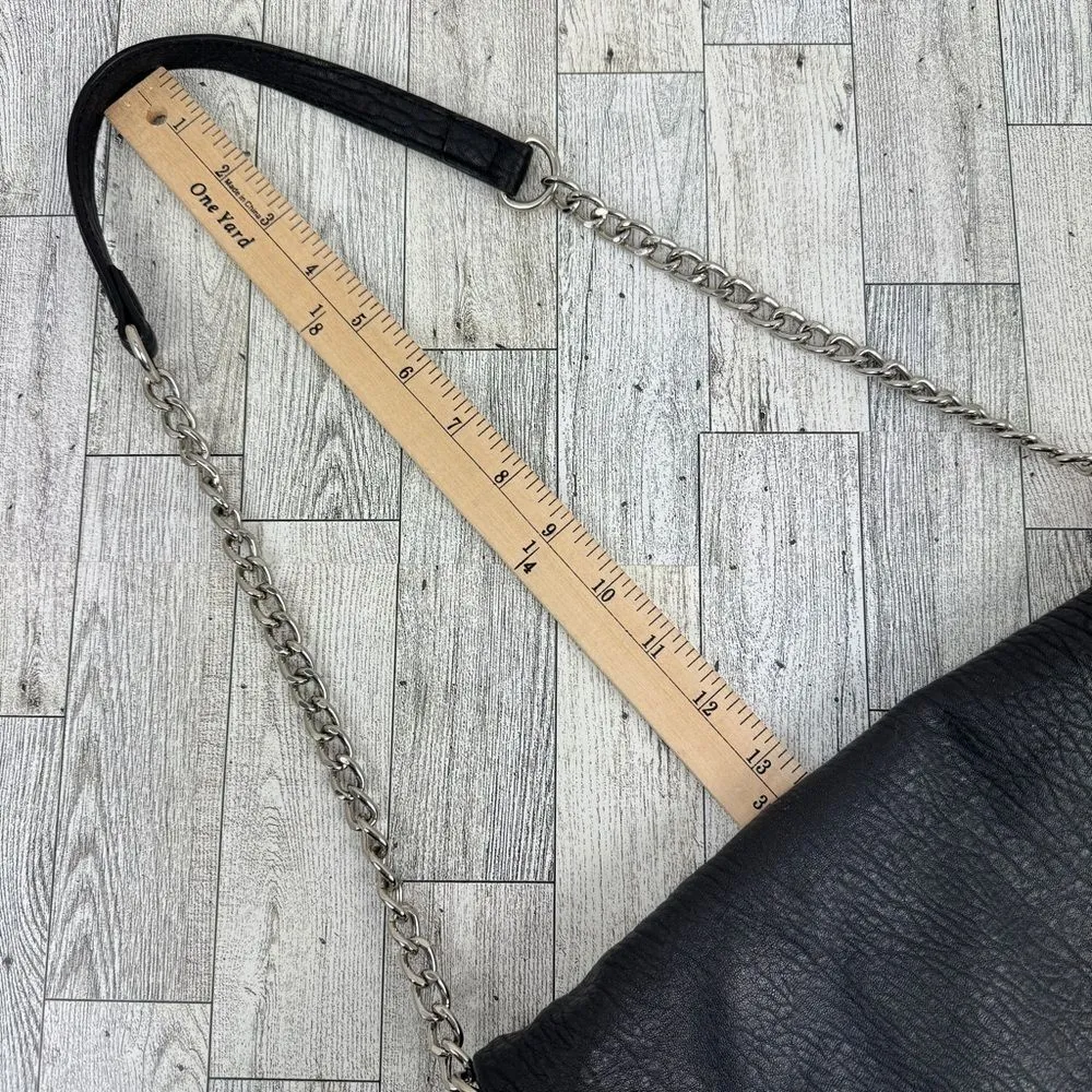 Express Faux Pebbled Leather Fold Over Shoulder Bag Black‎ Chain Strap - Image 12