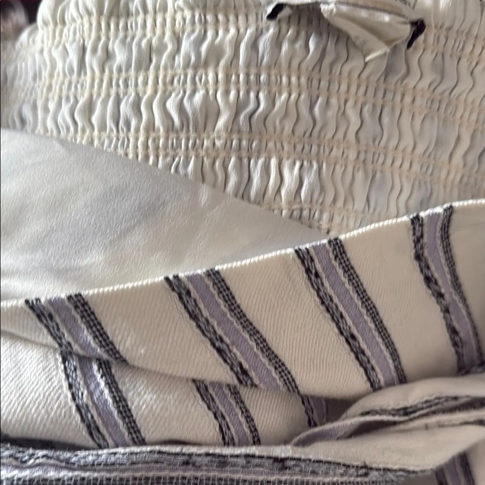 White and Navy Striped Women's Skirt Size Small Cotton Blend Wrap Mini - Image 4