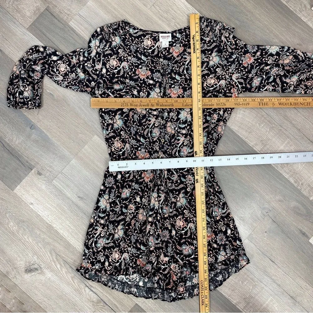Mossimo Romper Floral Ruffle Hem Black Multi Small 3/4 Sleeve - Image 13