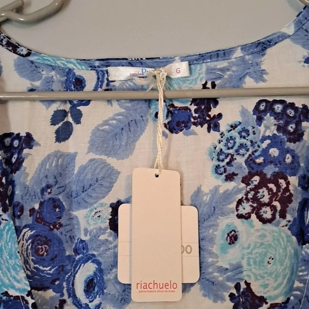 Moda Praia white and blue floral tunic/NWT Fringe Swim Cover Size M - Image 4