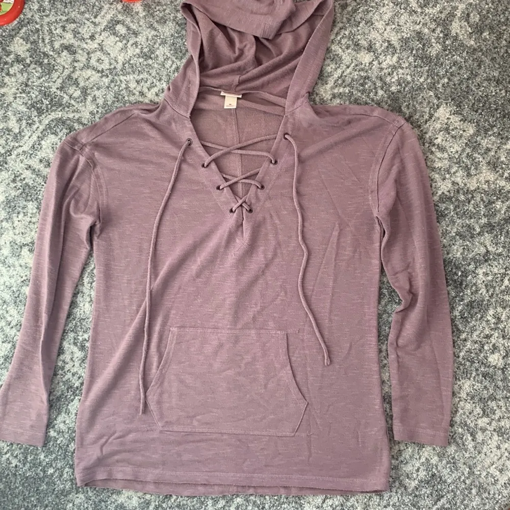Mossimo Supply Co. Lace-up Taupe Lightweight Hooded Tunic - Image 3
