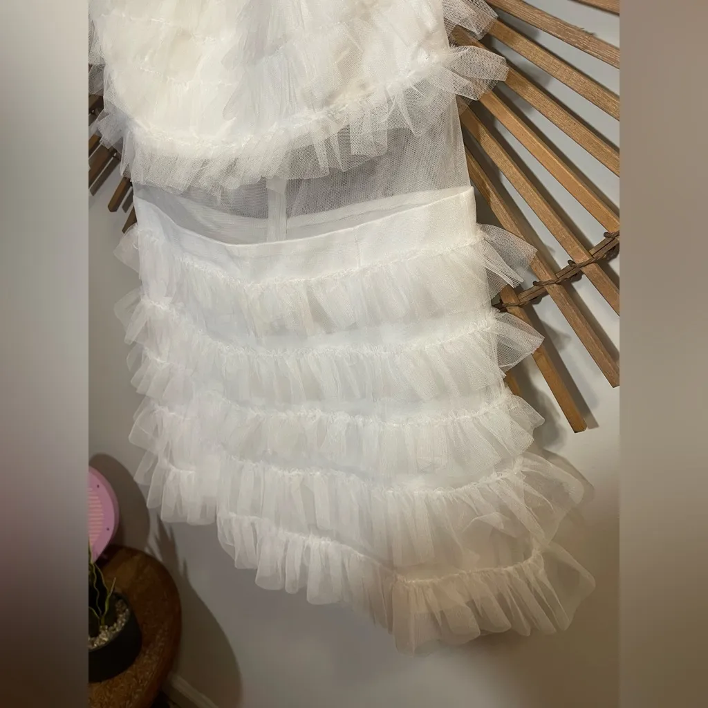 NWT Women’s Velvi Georgia Strapless White Layered Tulle Mini Dress ALine Bridal Size L - Image 8