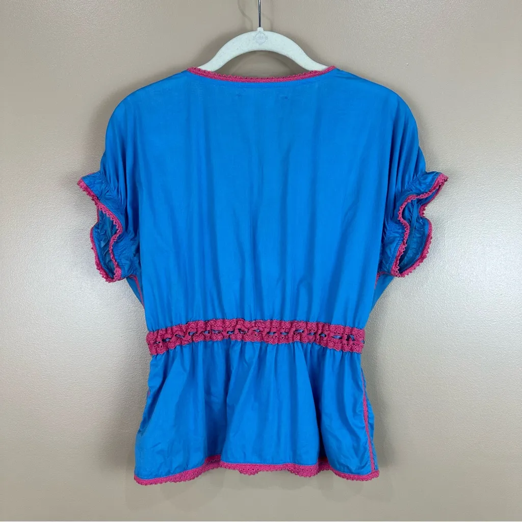 Love Moschino Blue Floral Embroidered Beaded Top Blouse Top 2 Festival Coachella - Image 9