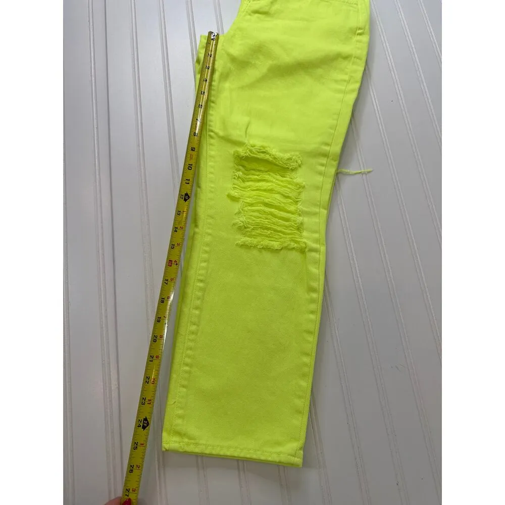 NWT L'AGENCE Dtove Pipe Adele jean Neon Green High Waist Distressed Cropped 25 - Image 8