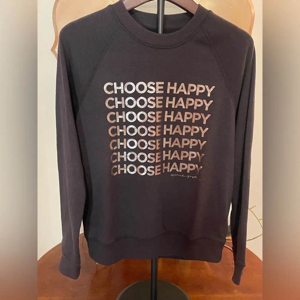 🪬Women’s Spiritual Gangster Black Graphic Sweatshirt Choose Happy LNC Sz Small - Image 3