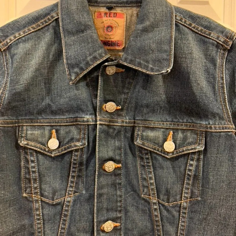 Red Engine Cropped Long Sleeve Jean Jacket - Image 2