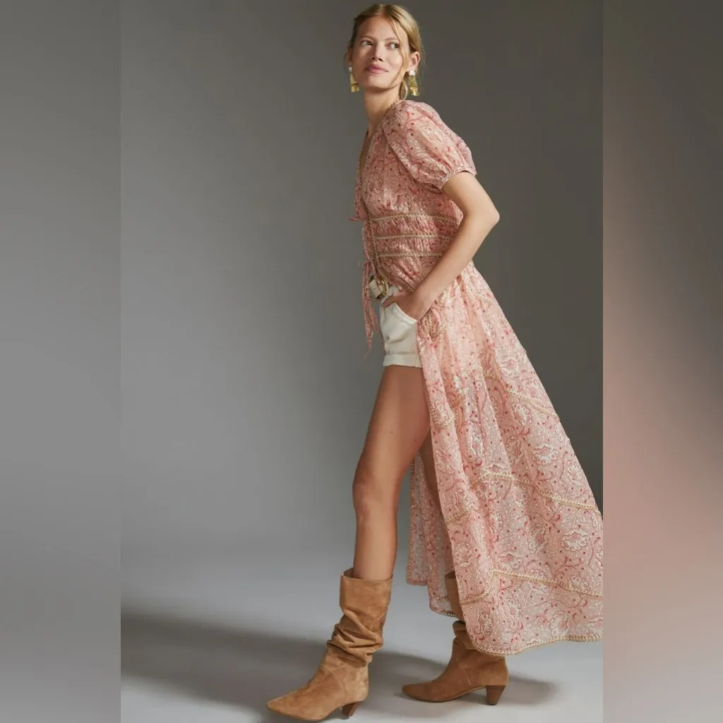 Forever That Girl Anthropologie Bohemian Tie Front Maxi Shirt Dress XS - Image 2