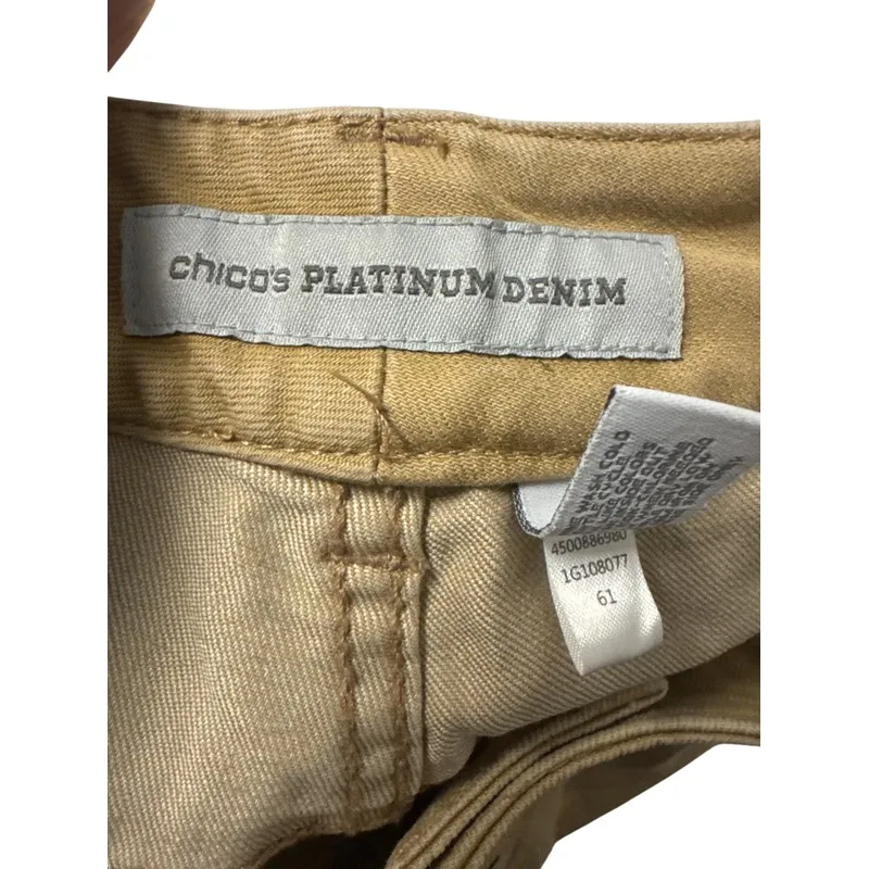 Chico's Platinum Denim Stretchy Jeans Size M 8 Tan Solid Straight Leg‎ - Image 6