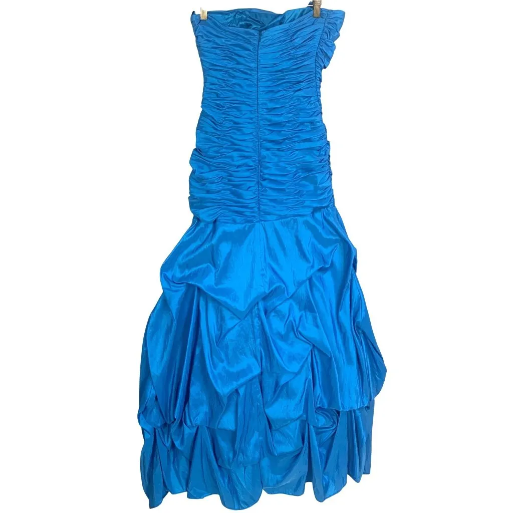 Jodi Kristopher Strapless Blue Gown Dress 5 Pageant Prom Ruched Pick Up Sparkle - Image 9