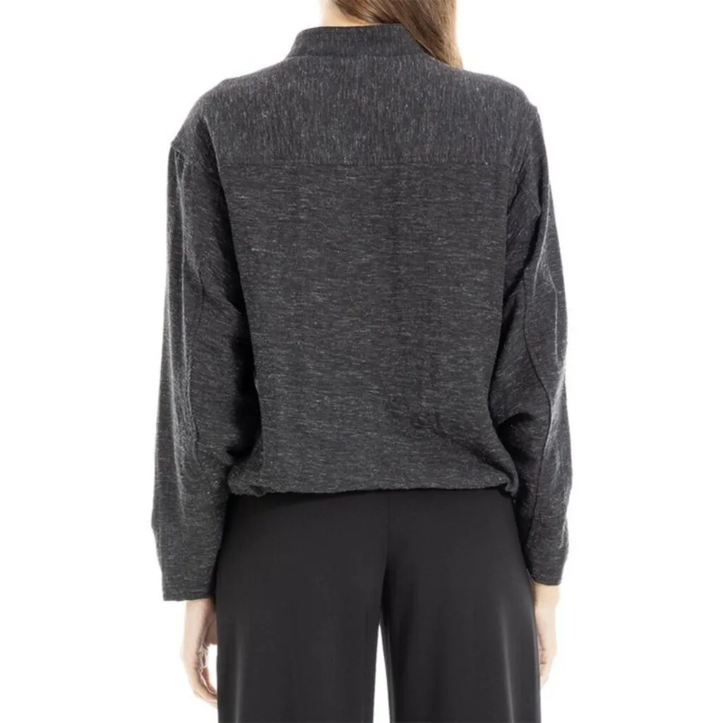 Max Studio London Zip Front Utility Jacket Charcoal Drawstring Hem Pocket M - Image 2