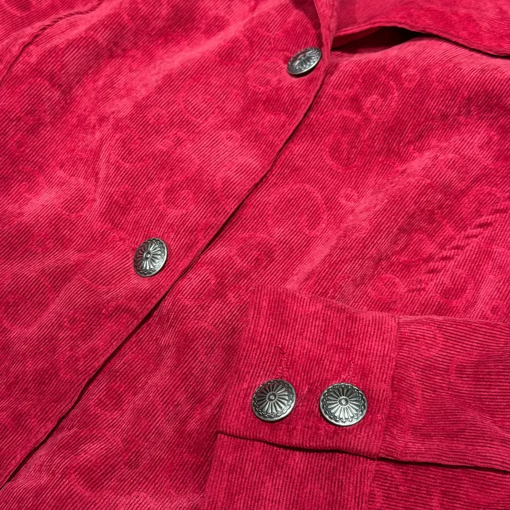 Christopher & Banks Red Corduroy Jacket Swirl Print Button Front Size L - Image 6