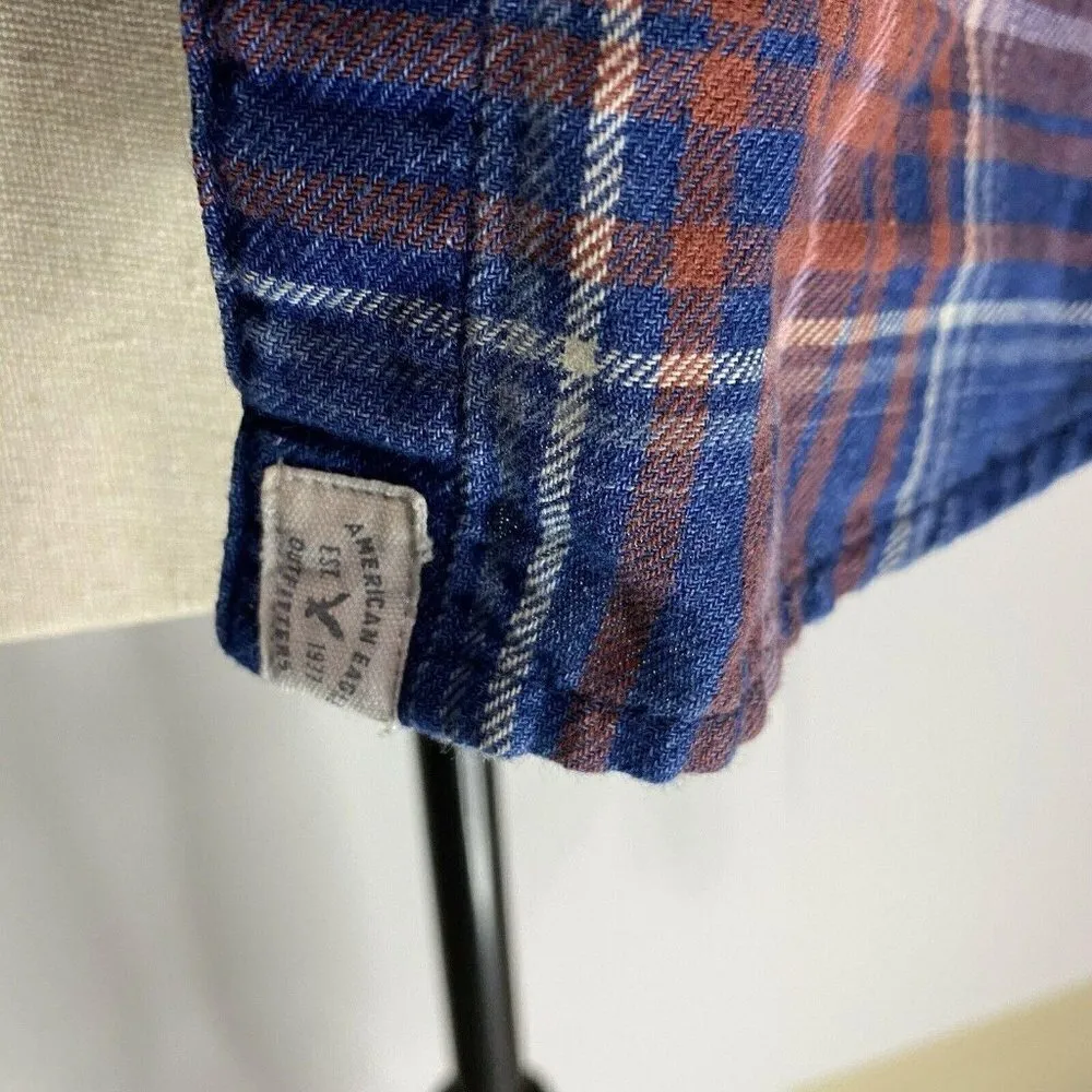 AEO American Eagle XS Boyfriend Fit Pearl Snap Up Shirt Plaid - Image 5