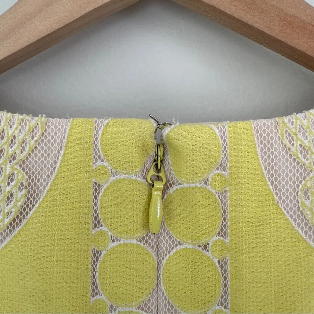 BCBGMaxAzria Sleeveless Mesh Dress Pencil Yellow & Cream Mini Zipper Zip Up Back - Image 5