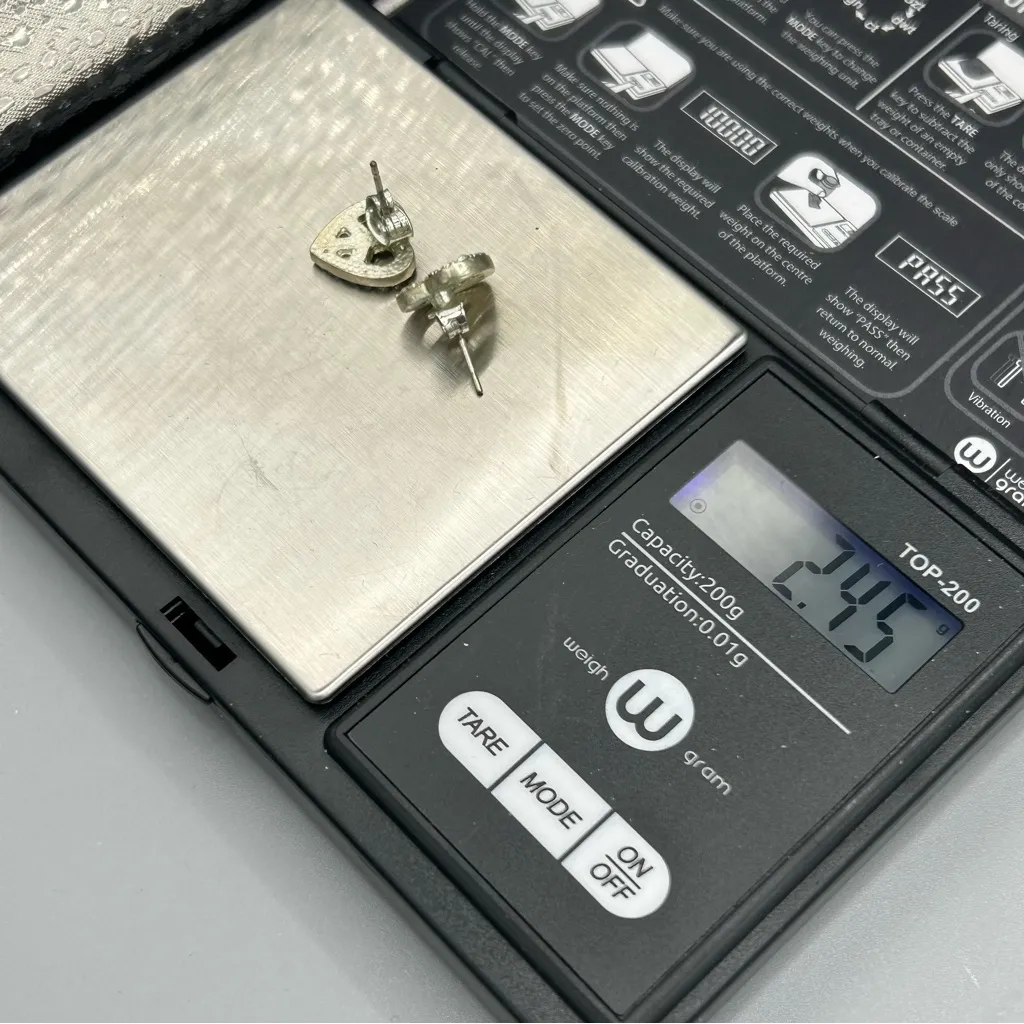 Heart Peace Sign Rhinestone Stud Earrings Silver - Image 6